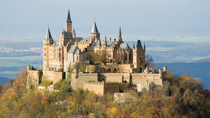 castle, Hohenzollern, architecture, nature, landscape, trees, HD wallpaper
