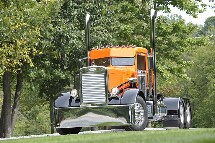 HD wallpaper: orange freight truck, cabin, custom, reliable, big rig ...