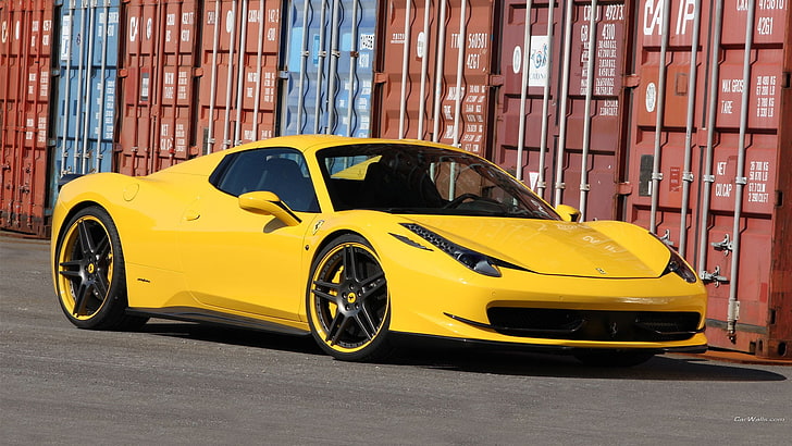 yellow coupe, Ferrari 458, supercars, yellow cars, vehicle, mode of transportation