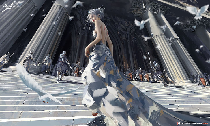 Final Fantasy 15 Lunafreya illustration, WLOP, anime girls, white hair, HD wallpaper