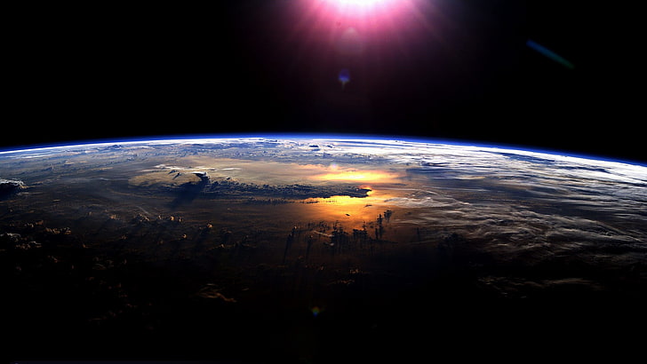 aerial photo of blue planet, space, Earth, Sun, space art, digital art, HD wallpaper