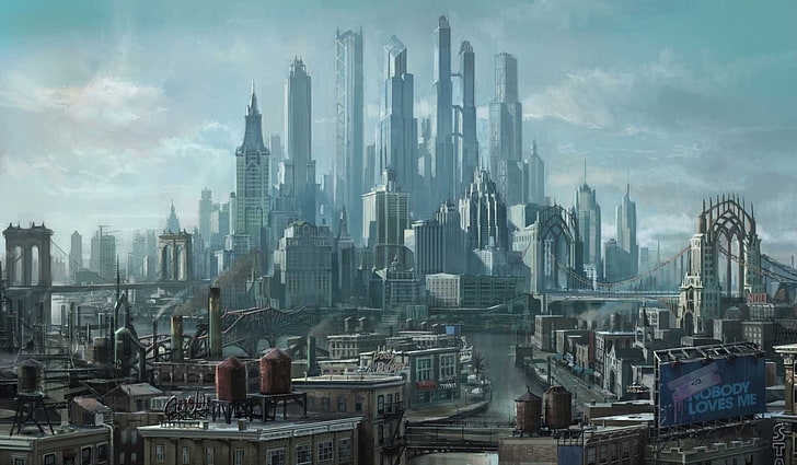 high-rise buildings, the city, future, skyscrapers, art, megapolis, HD wallpaper
