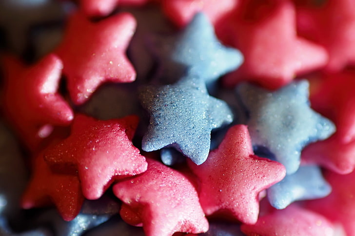 sweets, stars, food, sweet food, food and drink, red, close-up, HD wallpaper