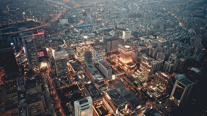 night, light, city, taiwan, taipei, asia, aerial photography