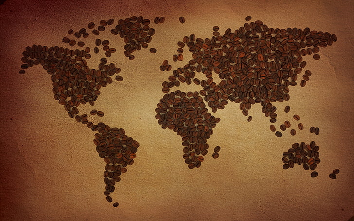 coffee bean world map, the world, grain, coffee beans, the continent, HD wallpaper
