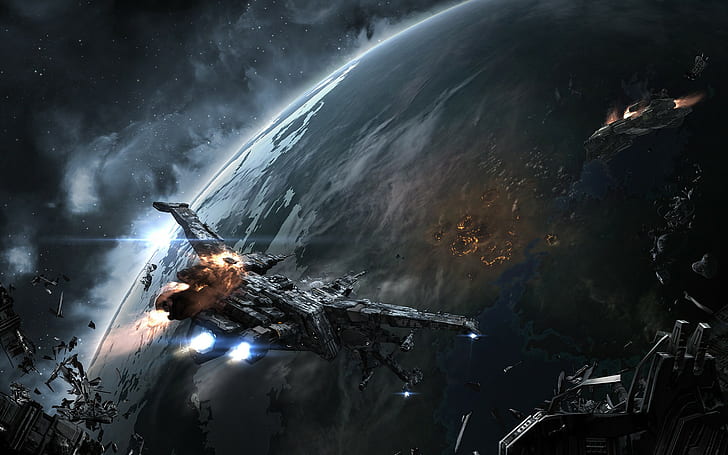 EVE Online, space battle, video games, spaceship, science fiction