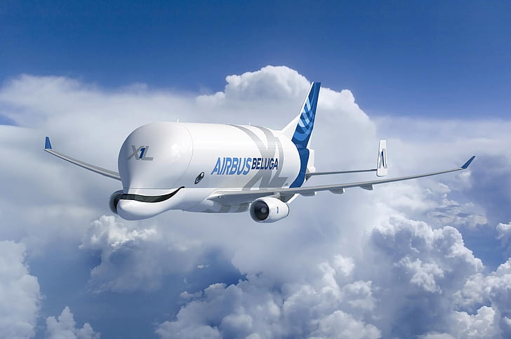 the plane, Clouds, Cargo, Airbus, Beluga, A300, Airbus Beluga