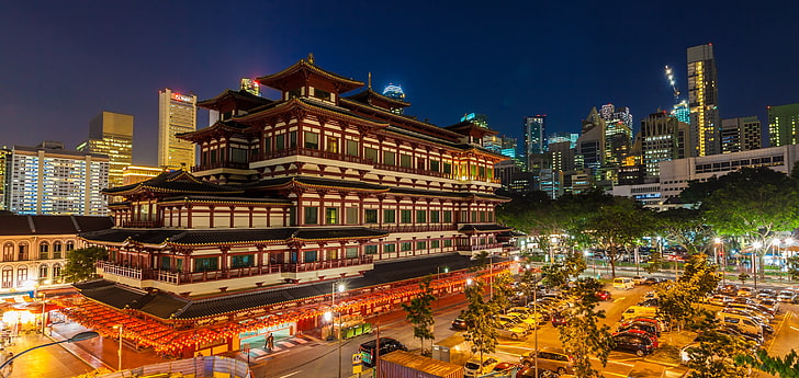 the evening, backlight, temple, town square, Singapur