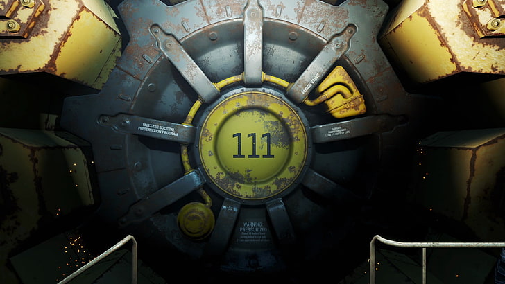 gray sun logo, Fallout, Fallout 4, video games, Vault 111, no people