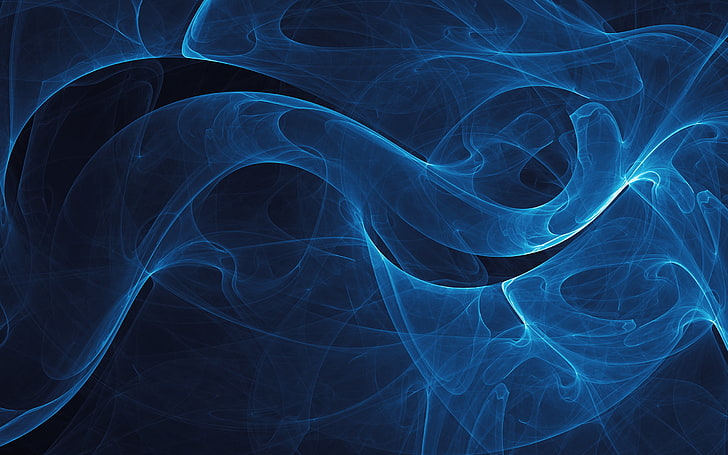 blue smoke illustration, Black background, VladStudio, Blue lines