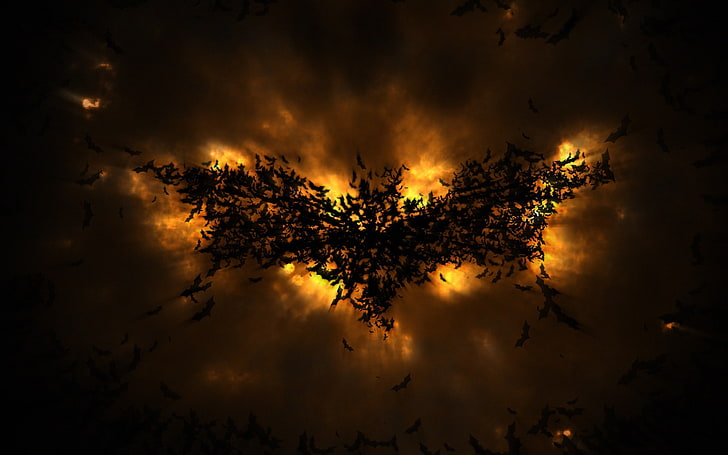 Batman wallpaper, Batman logo, Batman Begins, sky, nature, burning, HD wallpaper