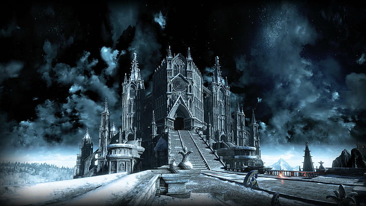 3840x2160 px Cathedral Dark Souls Dark Souls III night video games Abstract Minimalistic HD Art, HD wallpaper