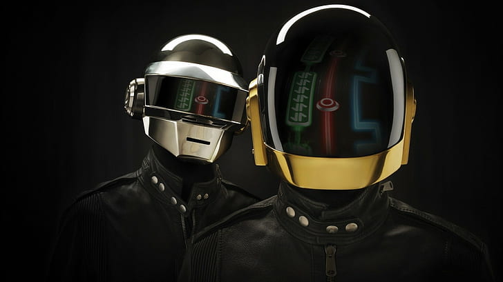 Daft Punk band digital wallpaper, music, helmet, headwear, studio shot, HD wallpaper