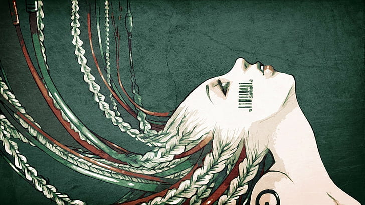 woman with braided hair digital wallpaper, cyberpunk, futuristic