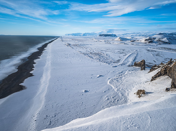 Black Sand Beach, Vik, Iceland, Winter, Europe, Travel, Nature, HD wallpaper