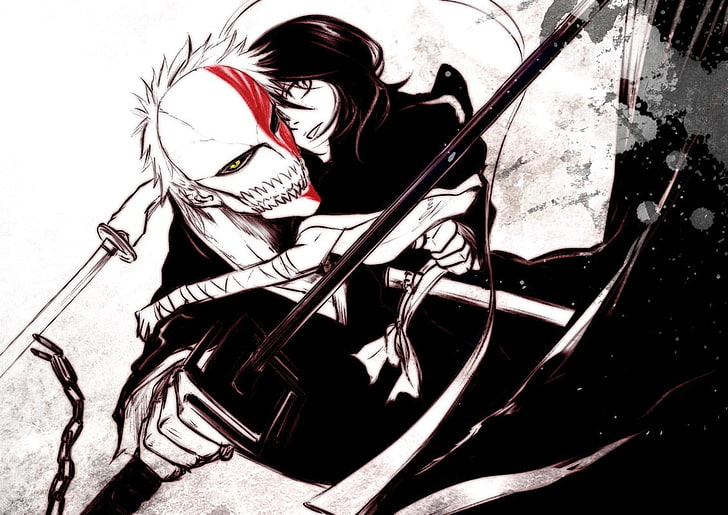 Bleach illustration, sword, Kurosaki Ichigo, Kuchiki Rukia, Hollow
