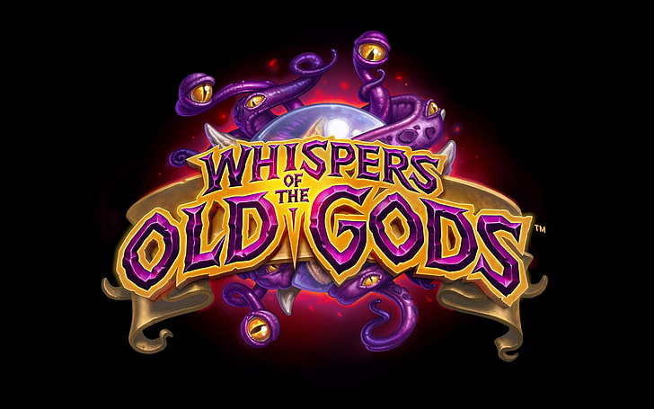 whispers of the old gods, Hearthstone, illuminated, neon, text