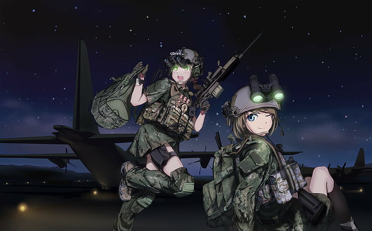 tc1995 original characters anime anime girls military weapon night vision goggles gun
