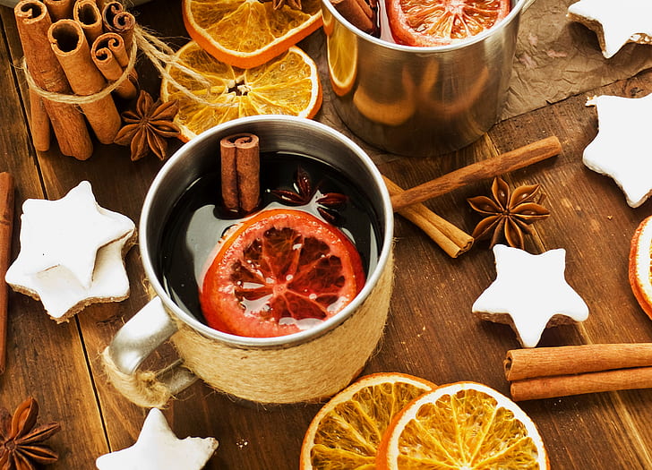 orange, cinnamon, mulled, wine, drink, spices, anise, alcohol, HD wallpaper
