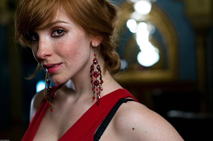women's red earrings, actress, redhead, long hair, Vica Kerekes, HD wallpaper
