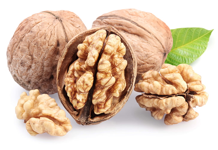 brown nut, nuts, leaf, cut, walnut, food, nutshell, nut - Food