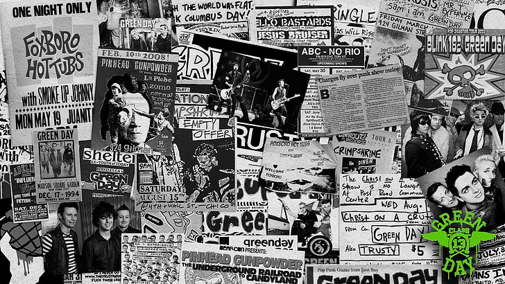 Green Day illustration, Band (Music), human representation, text, HD wallpaper