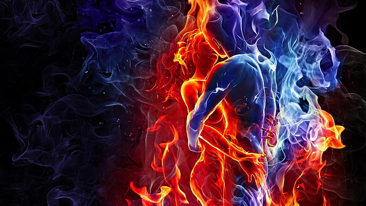 HD wallpaper: flame, fire, ice, passion, love, hug, fantasy art, opposites  attract | Wallpaper Flare