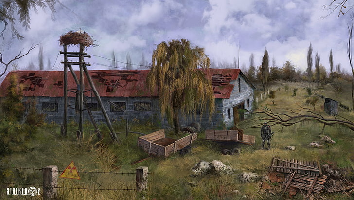gray concrete house graphic illustration, stalker, area, pripyat, HD wallpaper
