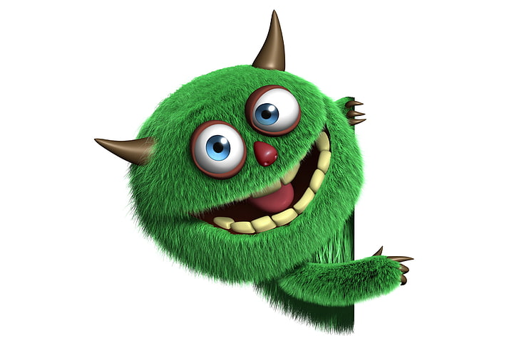 HD wallpaper: green cartoon character, monster, face, funny, cute, fluffy, green  color | Wallpaper Flare