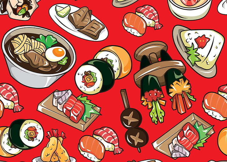 Japanese cuisine illustration, texture, rolls, sushi, vector, HD wallpaper