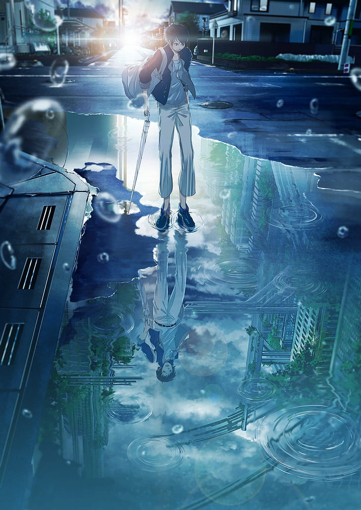 HD wallpaper: anime, blue, boy, landscape, male, rain | Wallpaper Flare