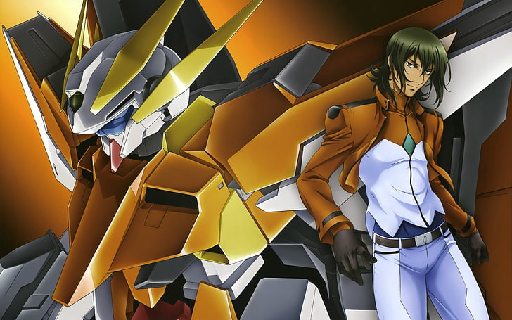 Gundam 001 Black-On Status wallpaper, boy, brunette, robot, background, HD wallpaper