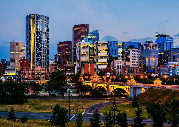 Cities, Calgary, Bridge, Building, Light, Road, HD wallpaper