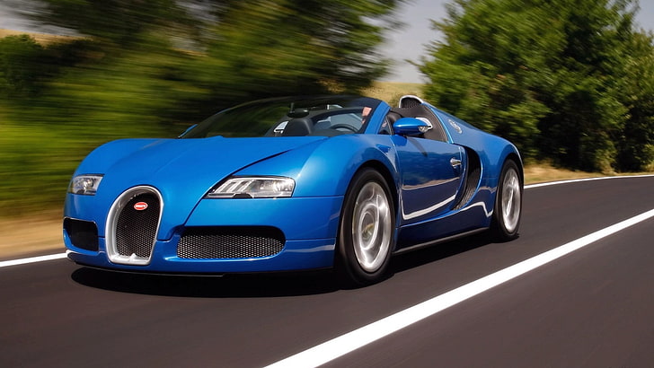 blue Mercedes-Benz sedan, Bugatti Veyron, car, mode of transportation, HD wallpaper