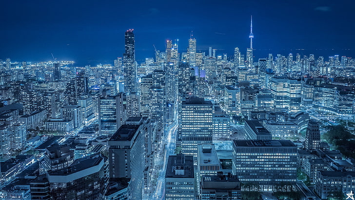 city sky illustration, building, Canada, panorama, Toronto, night city, HD wallpaper