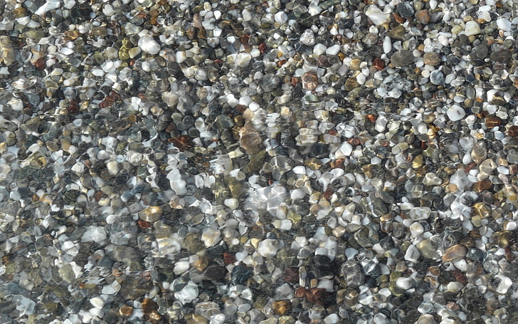 pebble lot, stones, water, reflections, pebbles, backgrounds, HD wallpaper
