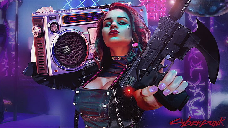 Cyberpunk illustration, women, arts culture and entertainment, HD wallpaper