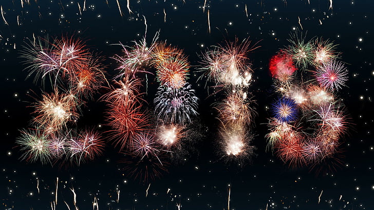 2018, new year, fireworks, event, sky, sparkler, night, darkness, HD wallpaper