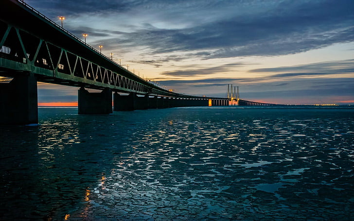 Bridges, Denmark, Ice, Man Made, Ocean, Oresund Bridge, Sweden