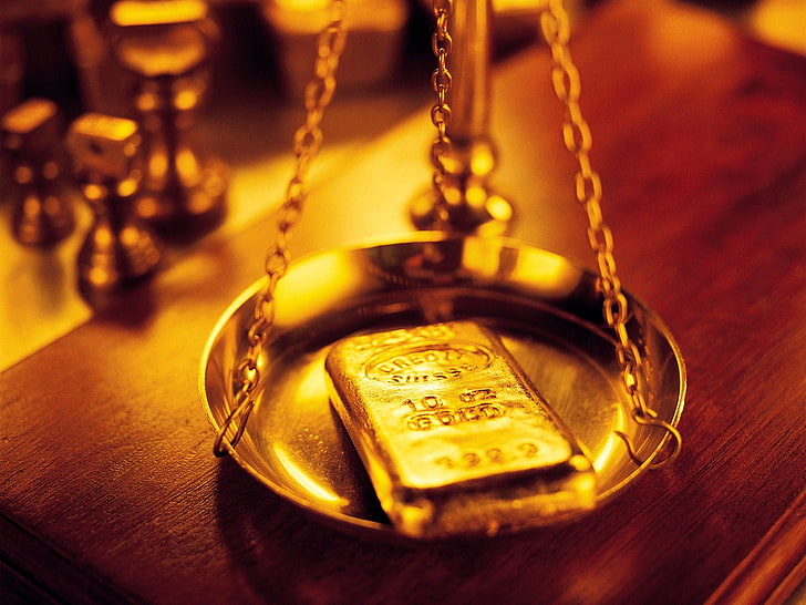 gold-colored frame, bullion, scales, gold Colored, law, legal System, HD wallpaper