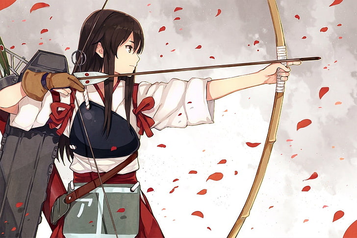 female anime character carrying bow with arrow illustration, Kantai Collection