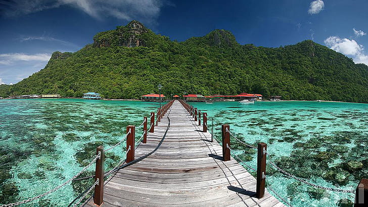 Bohey Dulang Beautiful Tropical Nature Resort Wooden Houses Platform Bridge Sabah Borneo Wallpaper Hd 1920×1200