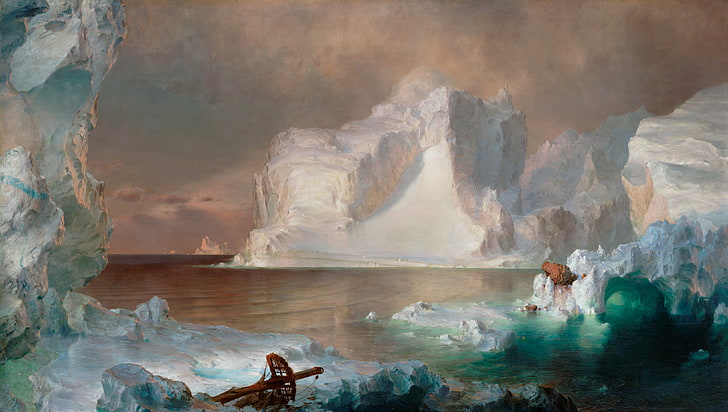 ice, the sky, clouds, the crash, picture, iceberg, Frederic Edwin Church, HD wallpaper