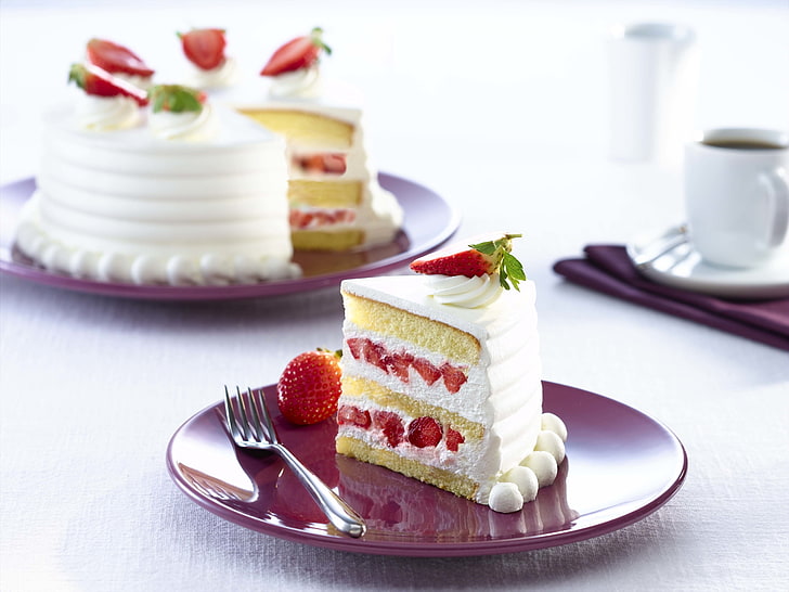 strawberry shortcake, berries, food, cream, dessert, sweet, coffe, HD wallpaper