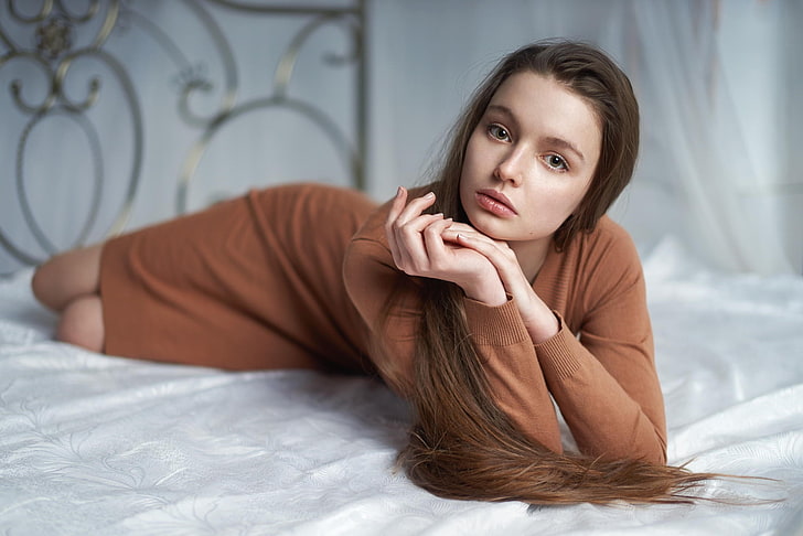 women, model, brunette, long hair, face, Alexander Vinogradov, HD wallpaper