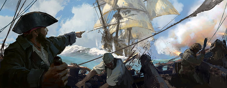 game, sea, pirate, hat, man, ship, sails, crew, kaizoku, Skull and Bones, HD wallpaper