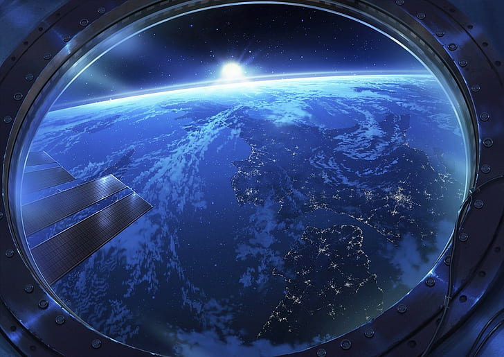 earth space window horizon international space station space art