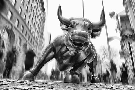 Hd Wallpaper Grayscale Photo Of Bull Digital New York Usa Wall Street Flare - Wall Street Bull Wallpaper Iphone