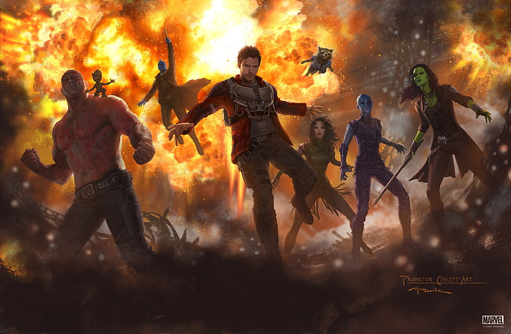 Andy Park, artwork, Baby Groot, Drax The Destroyer, Gamora