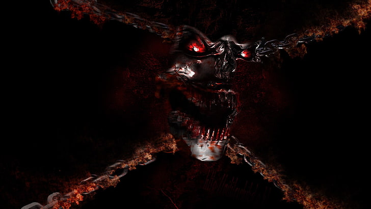 gray monster in chain digital wallpaper, fantasy art, demon, skull, HD wallpaper